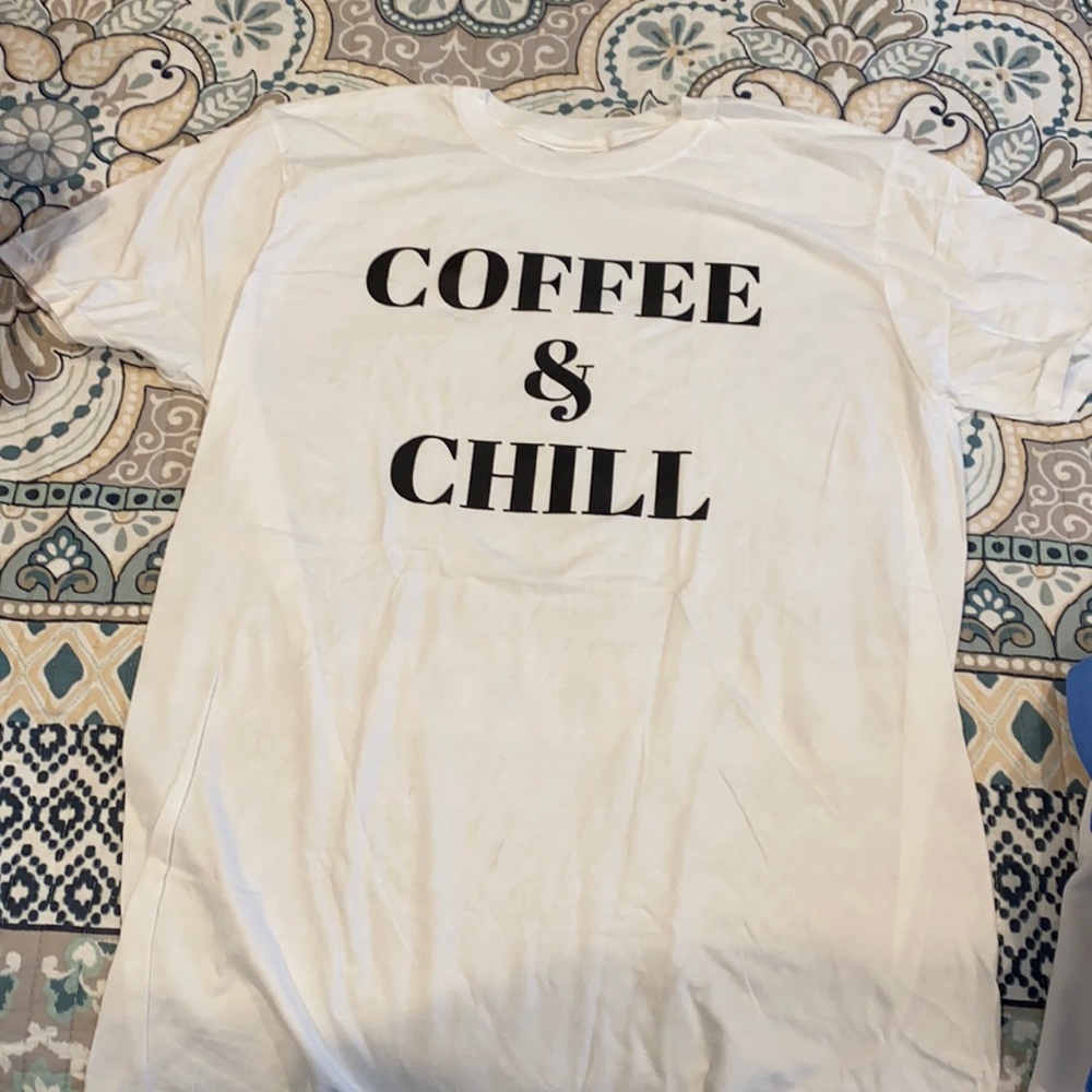 New without tags “coffee and chill” white tee